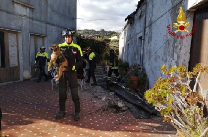 Zafferana Etnea terremoto: vigili del fuoco salvano 3 cuccioli di cane sotto le macerie FOTO