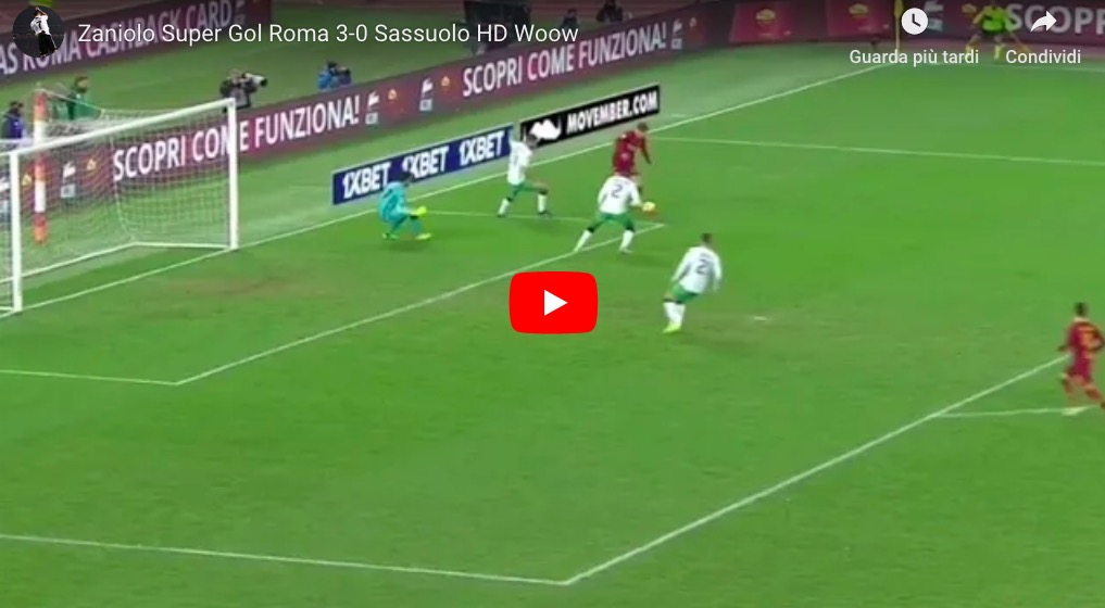 Zaniolo VIDEO GOL Roma-Sassuolo, cucchiaio alla Francesco Totti
