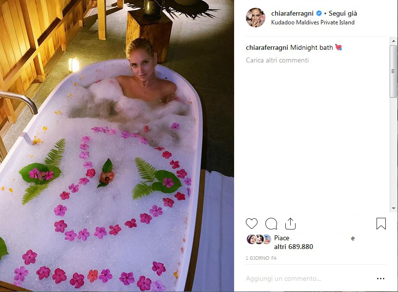 chiara ferragni vasca Maldive