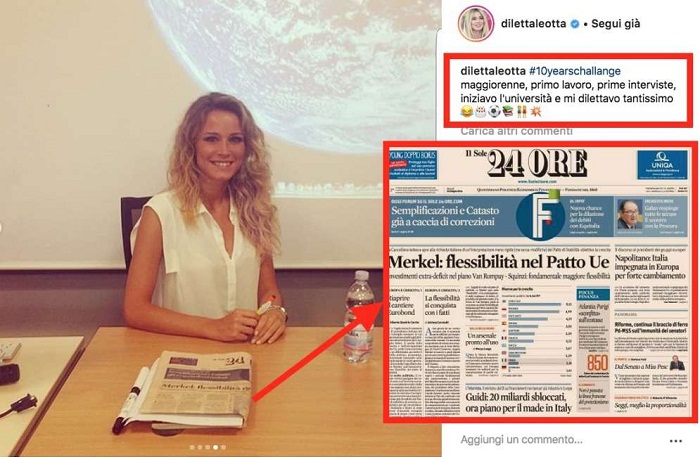 Diletta Leotta "10 years challenge": ma la FOTO è del 2014...