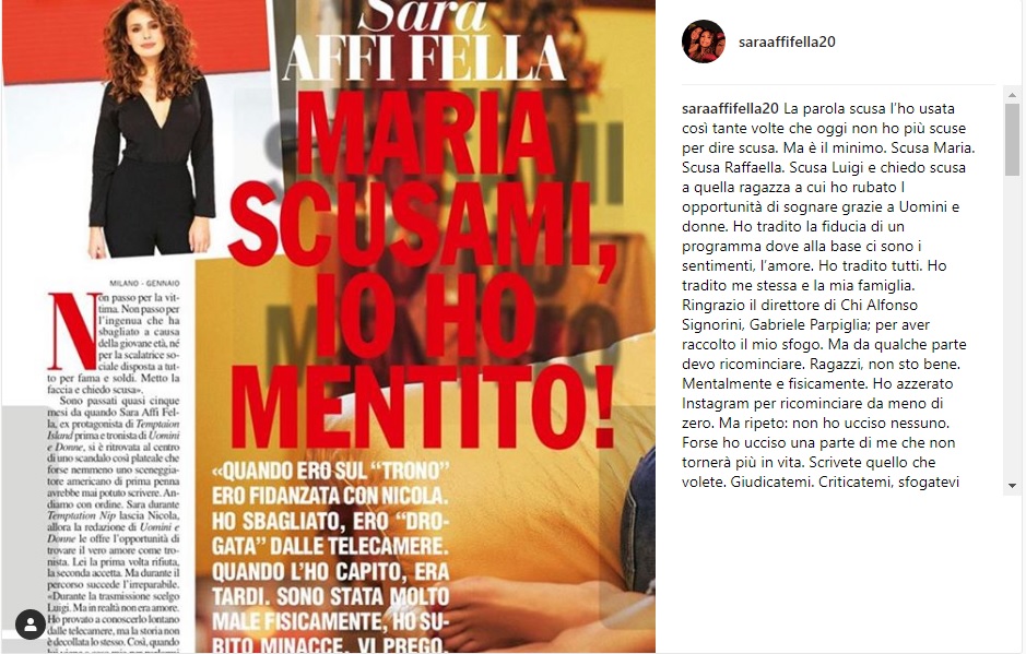 Sara Affi Fella torna su Instagram. Chiede scusa e annuncia: "Devo fare nuovo intervento"