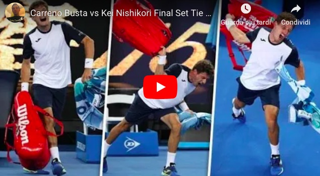 YouTube, Carreño Busta sconfitto da Nishikori lancia il borsone in campo. Poi chiede scusa
