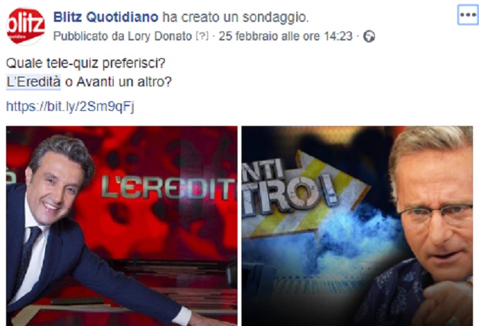 Avanti un Altro piace più dell'Eredità, ma i commenti... Il sondaggio di Blitz