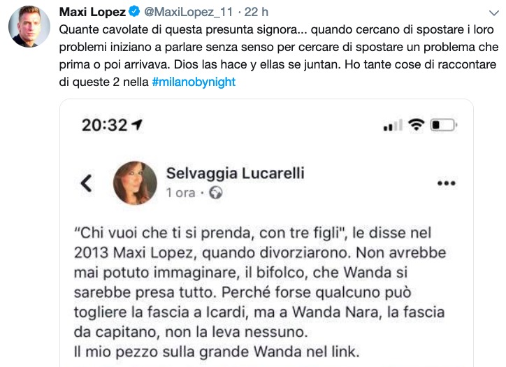 Maxi Lopez attacca Selvaggia Lucarelli e Wanda Nara: "Queste due nella #milanobynight..."