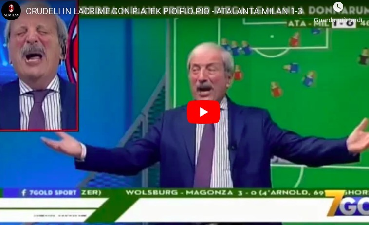 YouTube, Tiziano Crudeli: «Pio, Pio, Pio», Piatek segna ed impazzisce in diretta