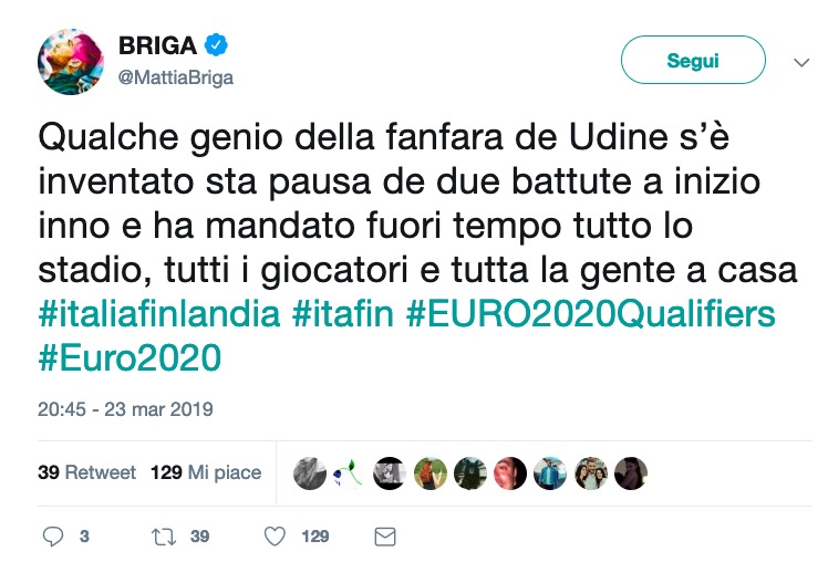 Briga e social network, quante critiche all'esecuzione dell'inno prima di Italia-Finlandia