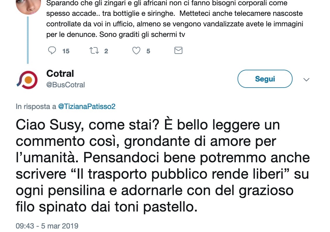 Cotral, tweet anti-razzista diventa virale. "Africani sporcano le pensiline? Adorniamole col filo spinato"