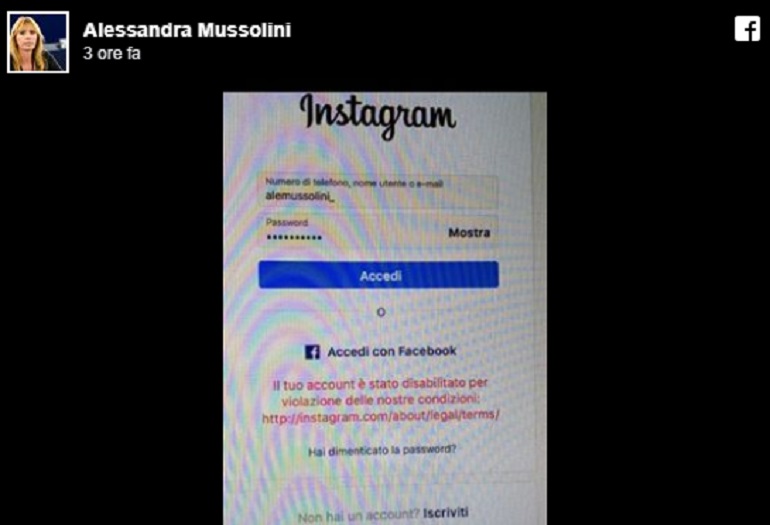 Alessandra Mussolini grida alla censura: "Instagram mi ha bloccato il profilo perché..."