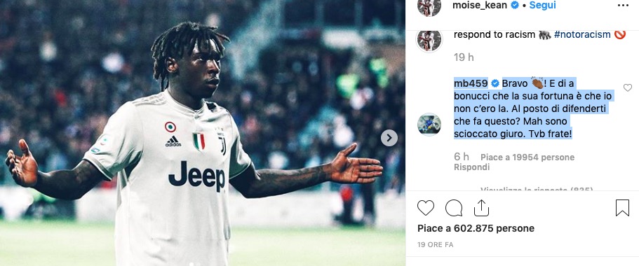 Buu razzisti a Kean, Balotelli attacca Bonucci: "La sua fortuna è che non ero là..."