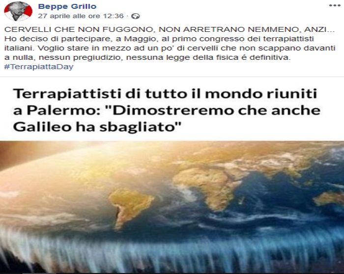 Beppe Grillo al primo congresso dei terrapiattisti italiani: "Voglio stare in mezzo a chi non ha pregiudizi"