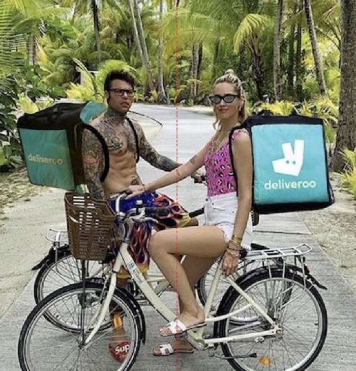 Chiara Ferragni e Fedez fattorini Deliveroo nella giungla. Giuditta Pini (Pd) li attacca. Ma è un meme...