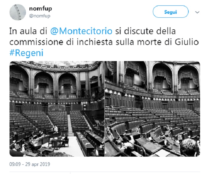 Giulio Regeni, solo 19 deputati alla Camera