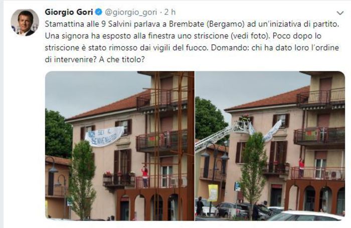 Salvini a Brembate: "Non benvenuto" dal balcone, intervengono i pompieri. I pompieri?