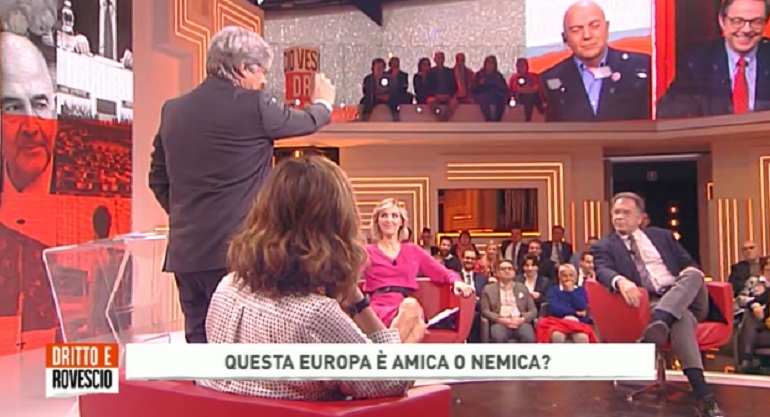 Dritto e Rovescio, Del Debbio furioso con Cecchi Paone: "Ti butto fuori dalla trasmissione"