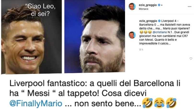 Ezio Greggio prende in giro Balotelli: "Ma non avevi detto che Messi era meglio di Ronaldo?"