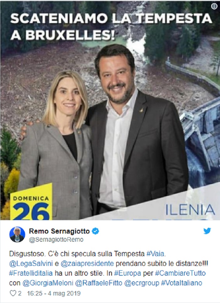 Lega, nella FOTO elettorale della candidata la strage di alberi di Asiago