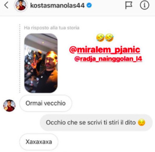 Manolas-Borriello, siparietto su Instagram: "Sei vecchio". "Se scrivi ti stiri il dito"