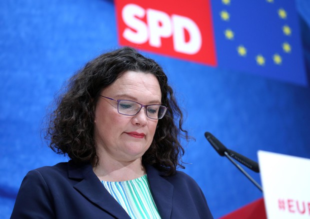 Europa, equilibri saltati in Francia e Germania, nuovo ordine verde? Nella foto Ansa Andrea Nahles, dimissionaria leader socialista in Germania