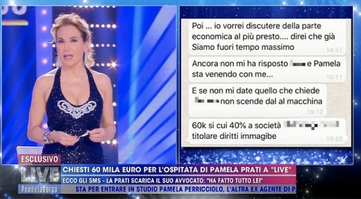 Barbara D'Urso mostra in tv gli sms dell'avvocato di Pamela Prati: "A me le bugie non piacciono"