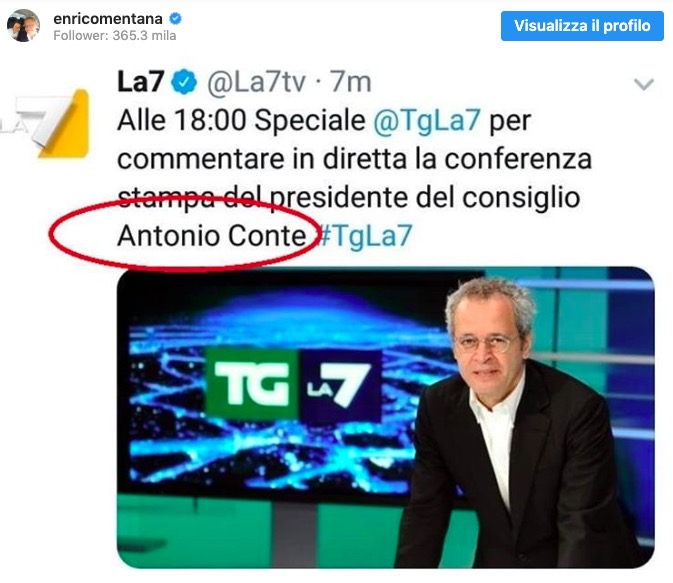 Enrico Mentana, l'Inter di Antonio Conte è un pensiero fisso: che errore su La7