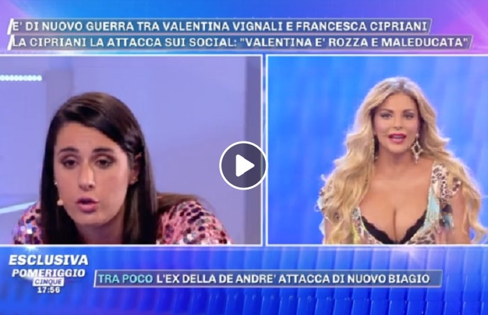 Pomeriggio 5, Francesca Cipriani contro Valentina Vignali. Taylor Mega fa da paciere