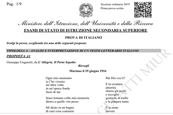 Prima Prova Maturità 2019, tutte le tracce PDF INTEGRALE