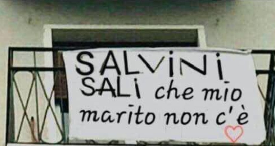 "Salvini sali che mio marito non c'è": il vicepremier plaude allo striscione. Ma è un fake FOTO