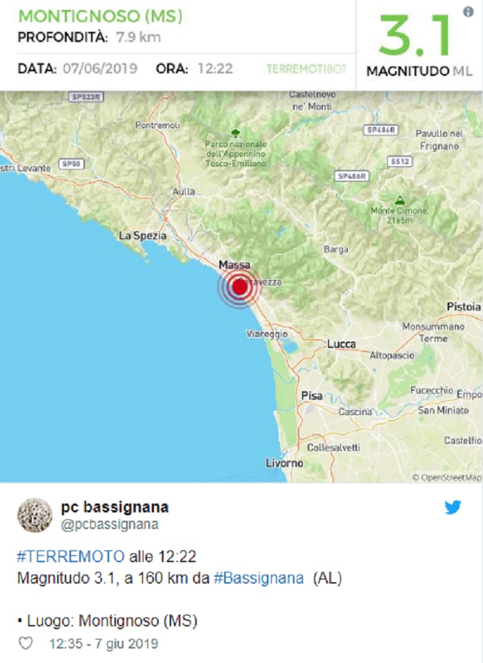 Terremoto 3,1 di magnitudo a Forte dei Marmi: scossa avvertita a Massa, Viareggio, Pisa e La Spezia