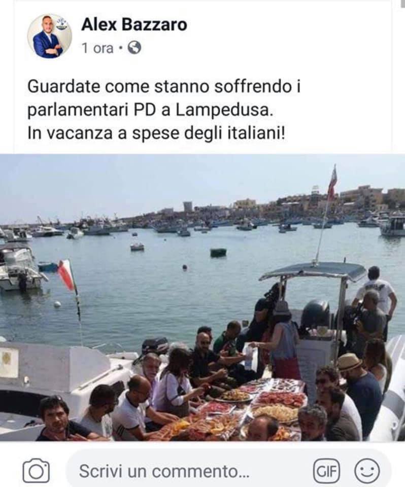 Sea Watch, il photoshop del leghista Bazzaro: pranzo luculliano in mare con Carola e migranti