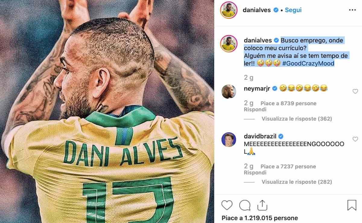 Calciomercato Juventus Dani Alves annuncio Instagram
