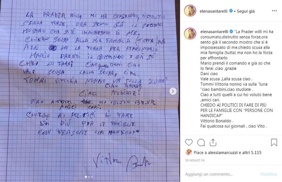Elena Santarelli, lettera zio morto