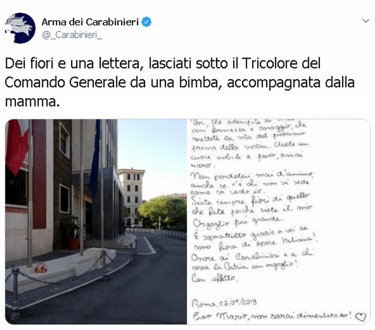 Mario Cerciello Rega, lettera di una bambina: "Siete i miei supereroi. Grazie per ciò che fate ogni giorno"
