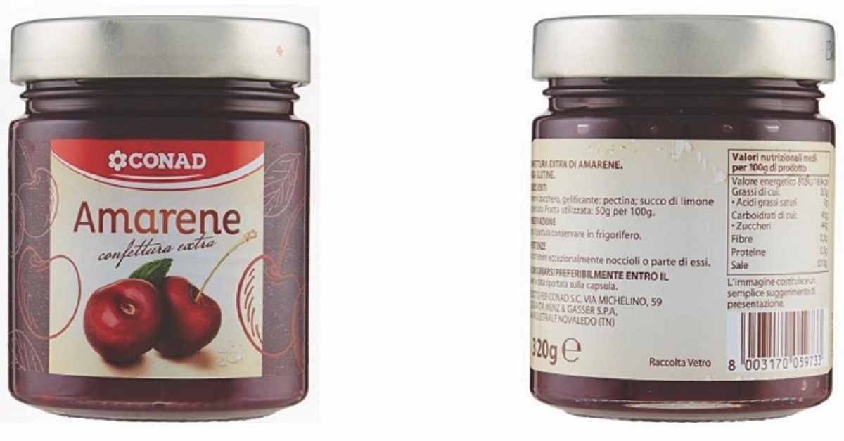 marmellata di amarene a marchio conad ritirata per presenza di solfiti non dichiarati