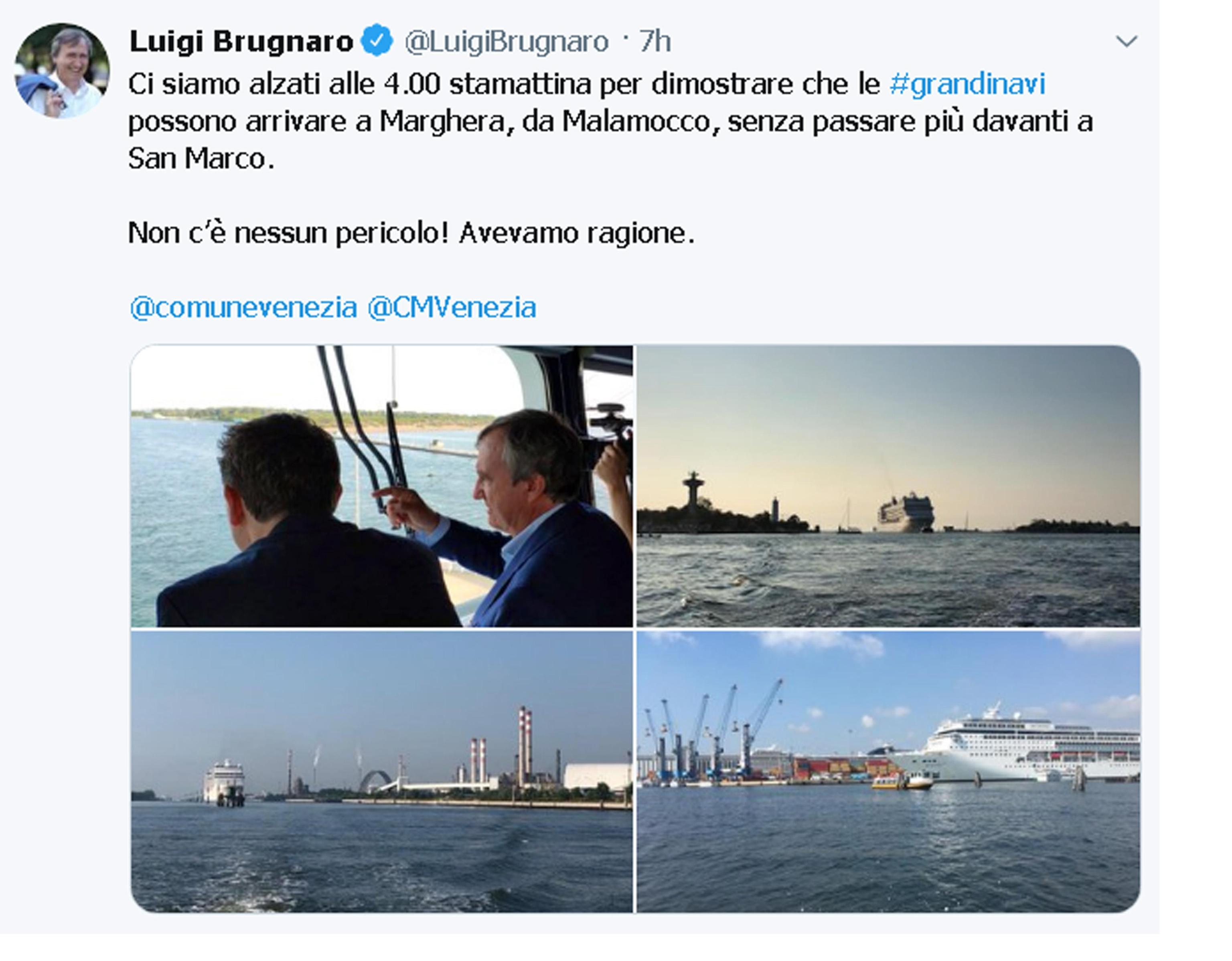 Venezia, sindaco Brugnaro sulla nave da crociera