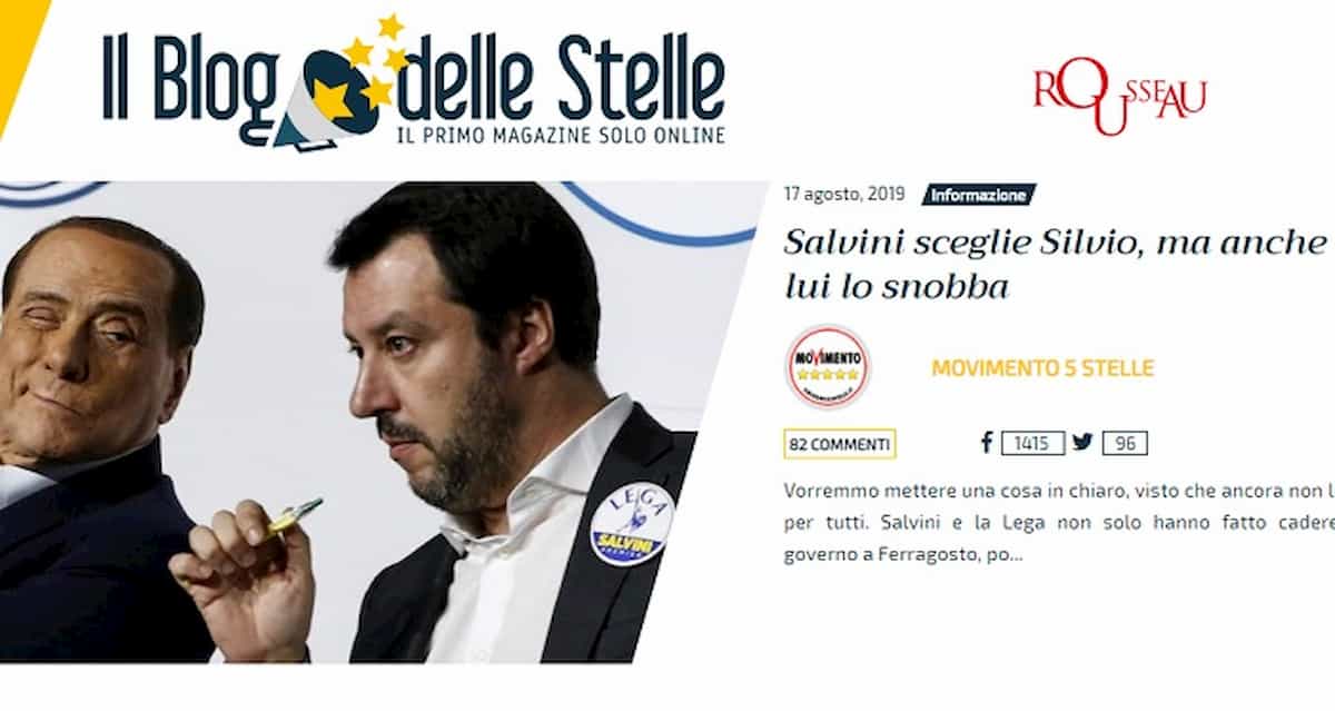 M5s, attacco totale a Salvini sul Blog delle Stelle: "2 di picche da Berlusconi. E ministri Lega si sono dimessi?"