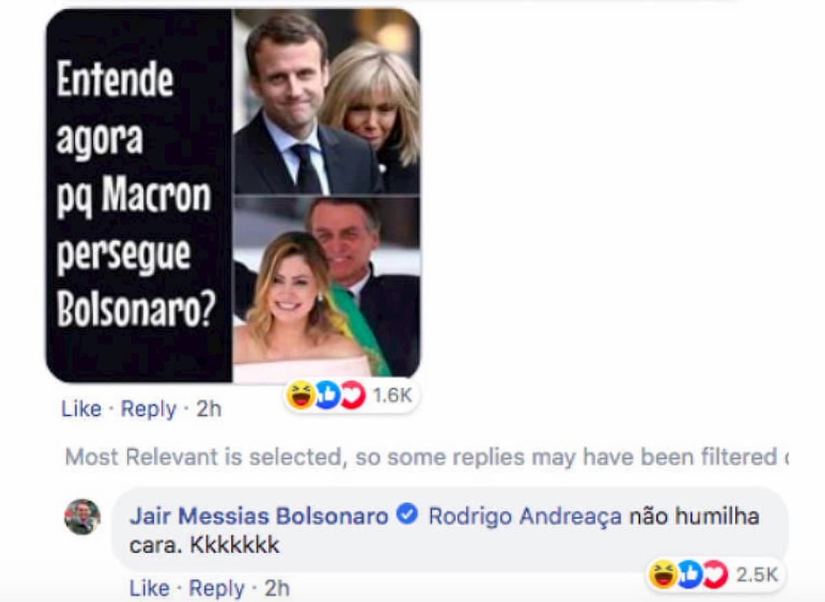 Il post su Facebook commentato da Bolsonaro