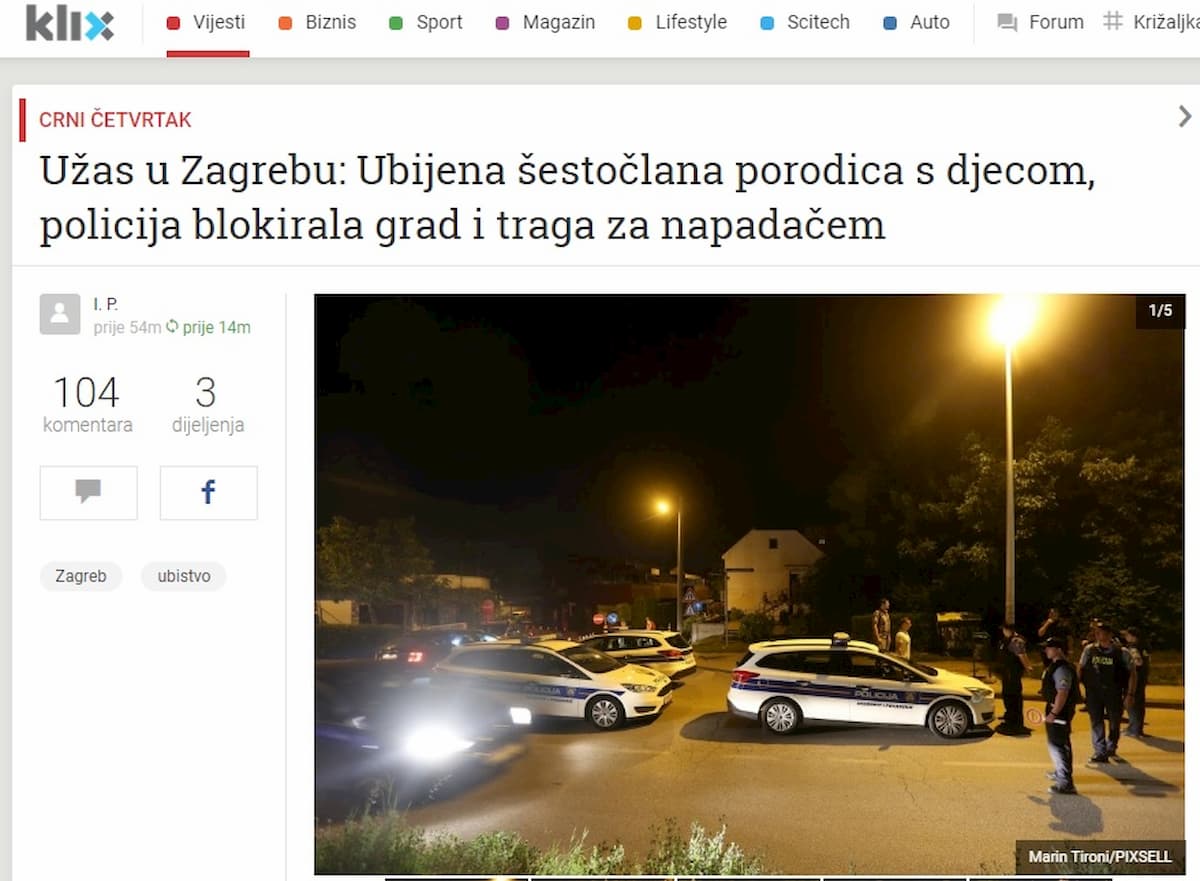 Croazia, famiglia massacrata dal papà: 6 morti. E' caccia al killer a Zagabria