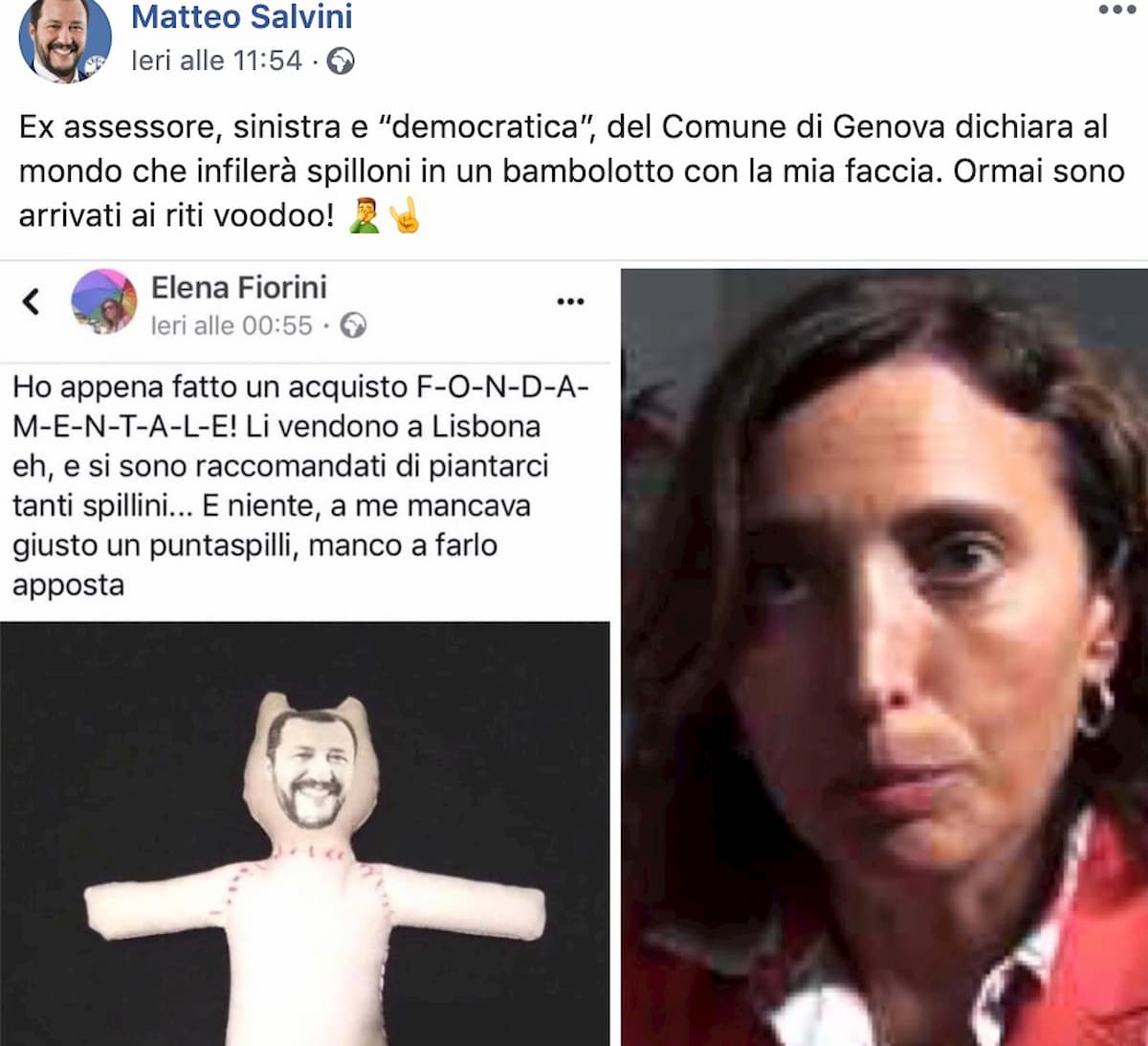 Il post di Elena Fiorini rilanciato da Matteo Salvini (Facebook)