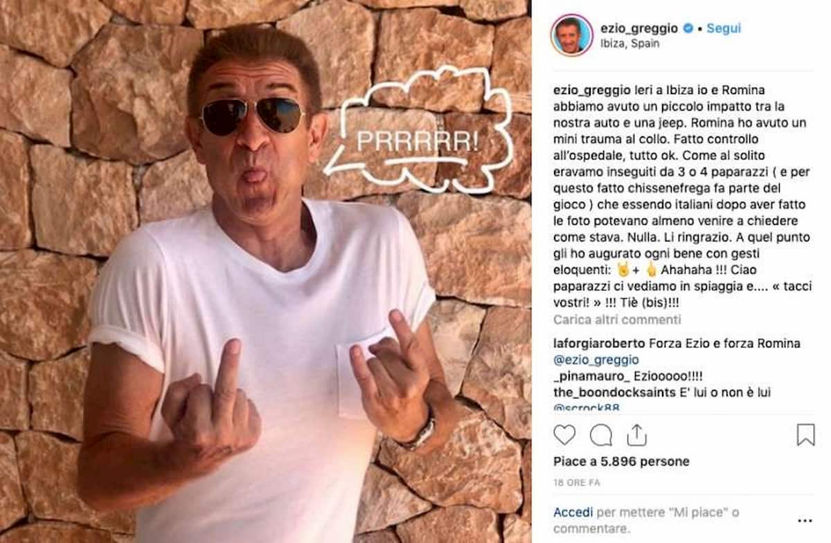 Ezio Greggio, incidente d'auto con Romina Pierdomenico a Ibiza: "I paparazzi non ci hanno aiutato"