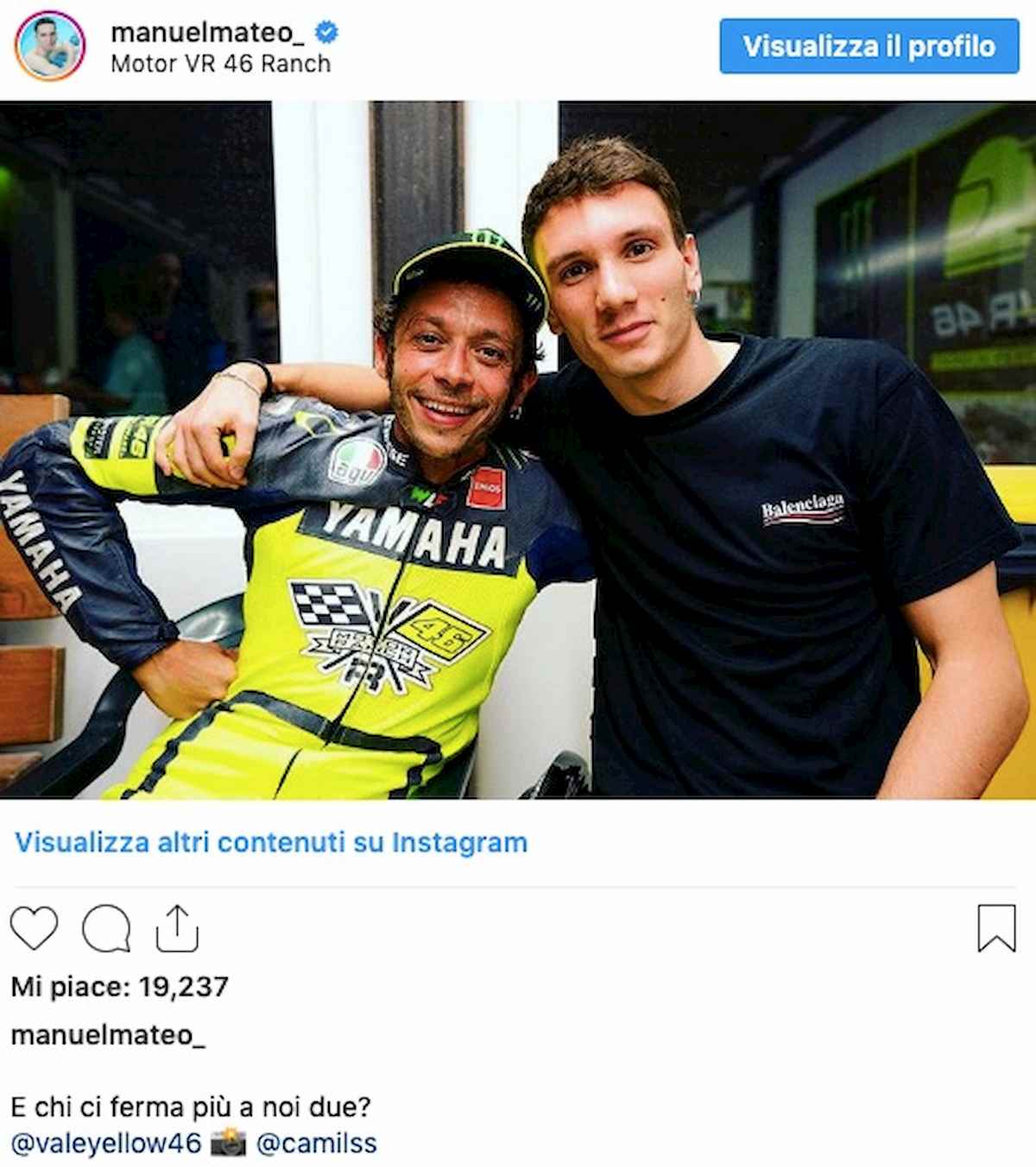 Manuel Bortuzzo Valentino Rossi foto Instagram