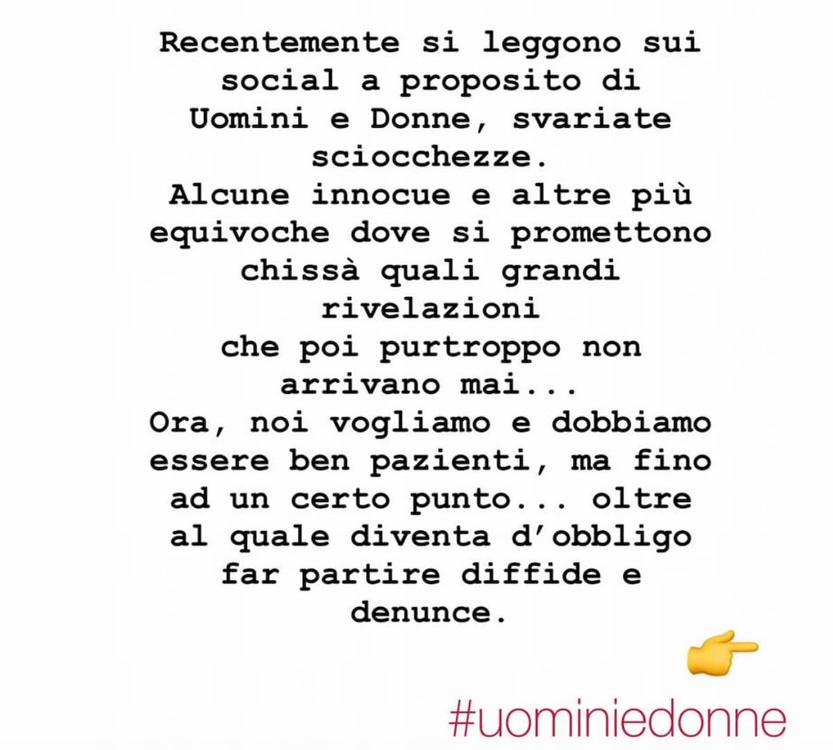 Il comunicato di Uomini e Donne