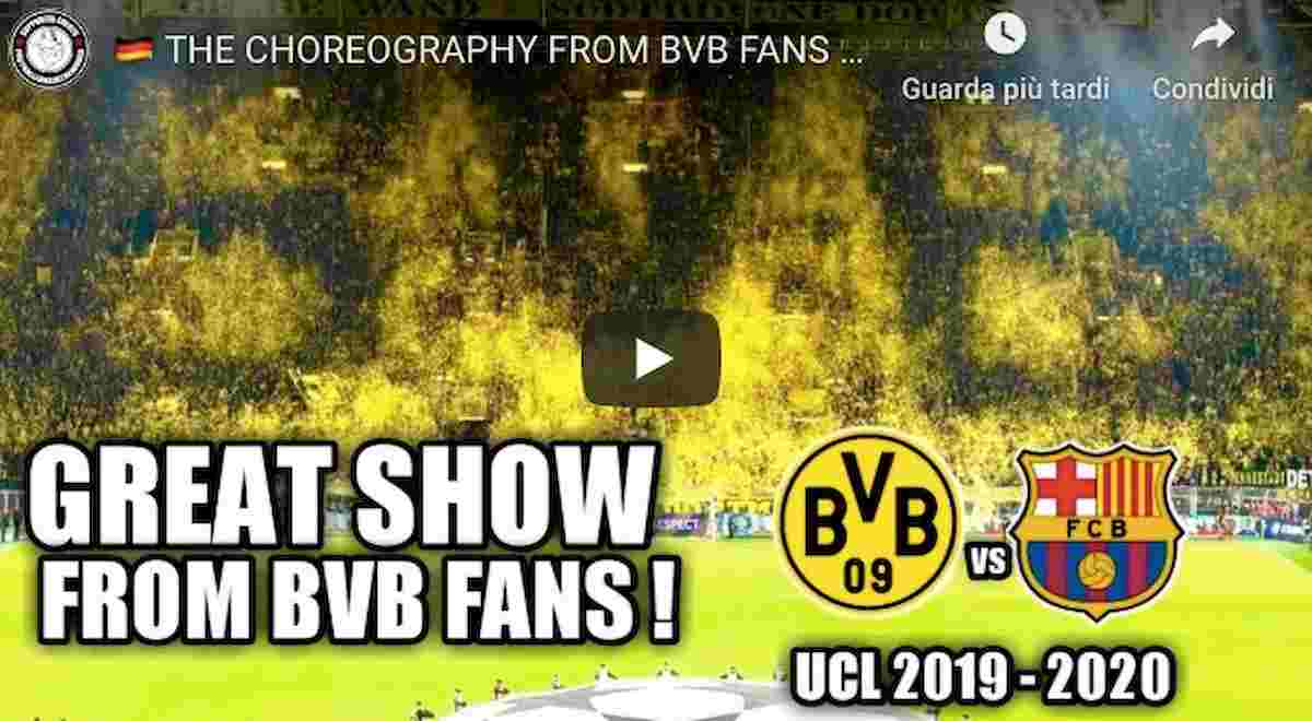 Borussia Dortmund Barcellona coreografia tifoso coriandoli spettacolare video YouTube