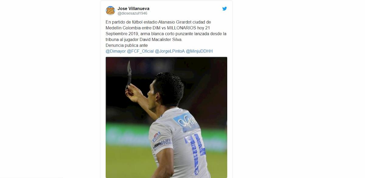 Colombia, coltello lanciato in campo