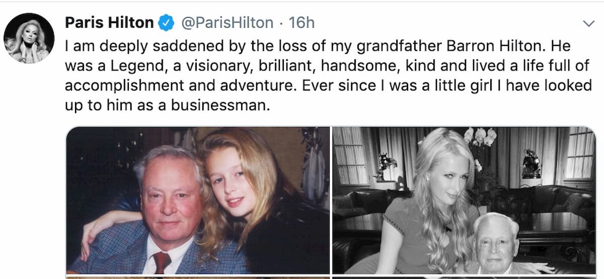 Paris Hilton in lutto per il nonno Barron Hilton