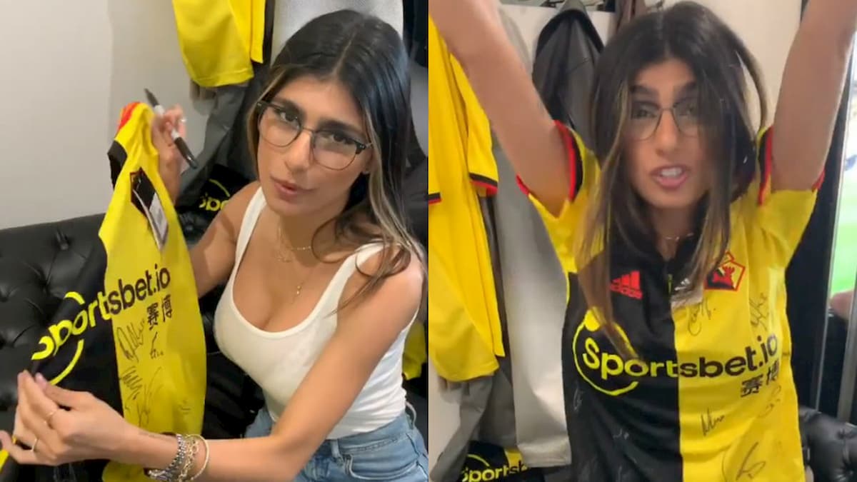 Mia Khalifa tifa contro l'Arsenal e festeggia bevendo birra tutta d'un fiato
