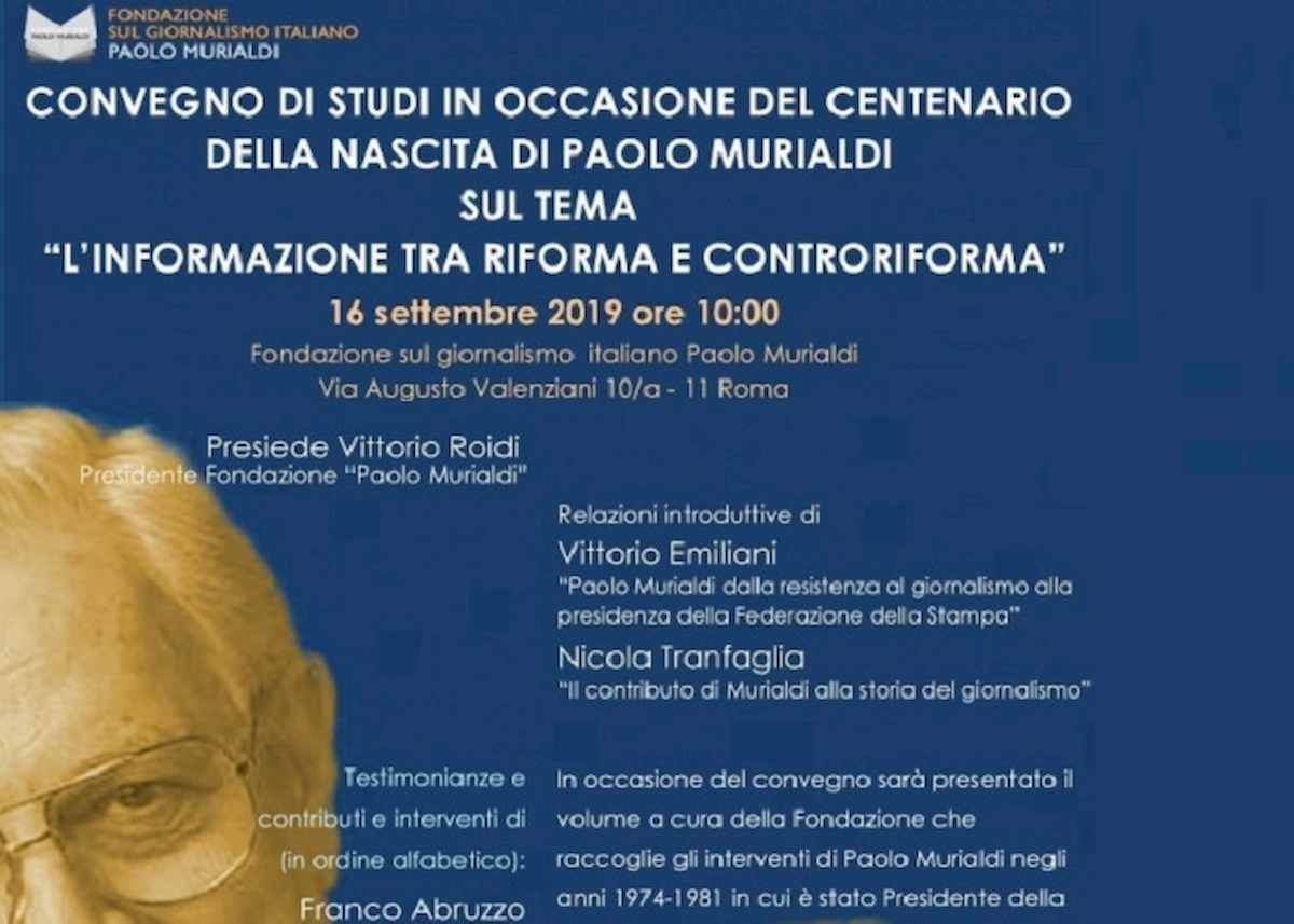 "Informazione tra riforma e controriforma": convegno il 16 settembre alla Fondazione Murialdi