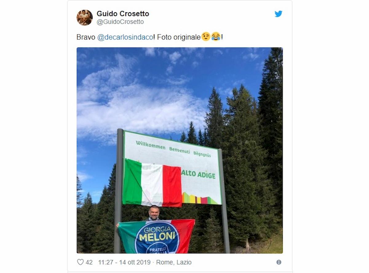 Fratelli d'Italia oscura la scritta "Südtirol"