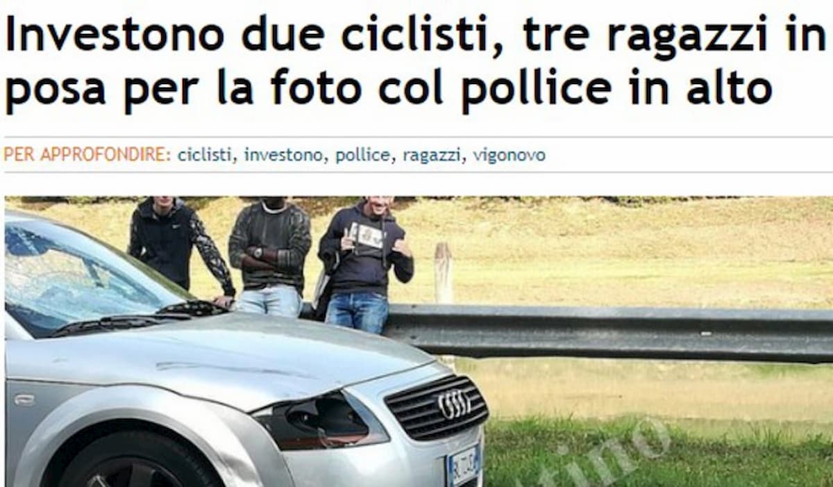 Vigonovo, in posa sorridenti dopo aver investito in auto due ciclisti