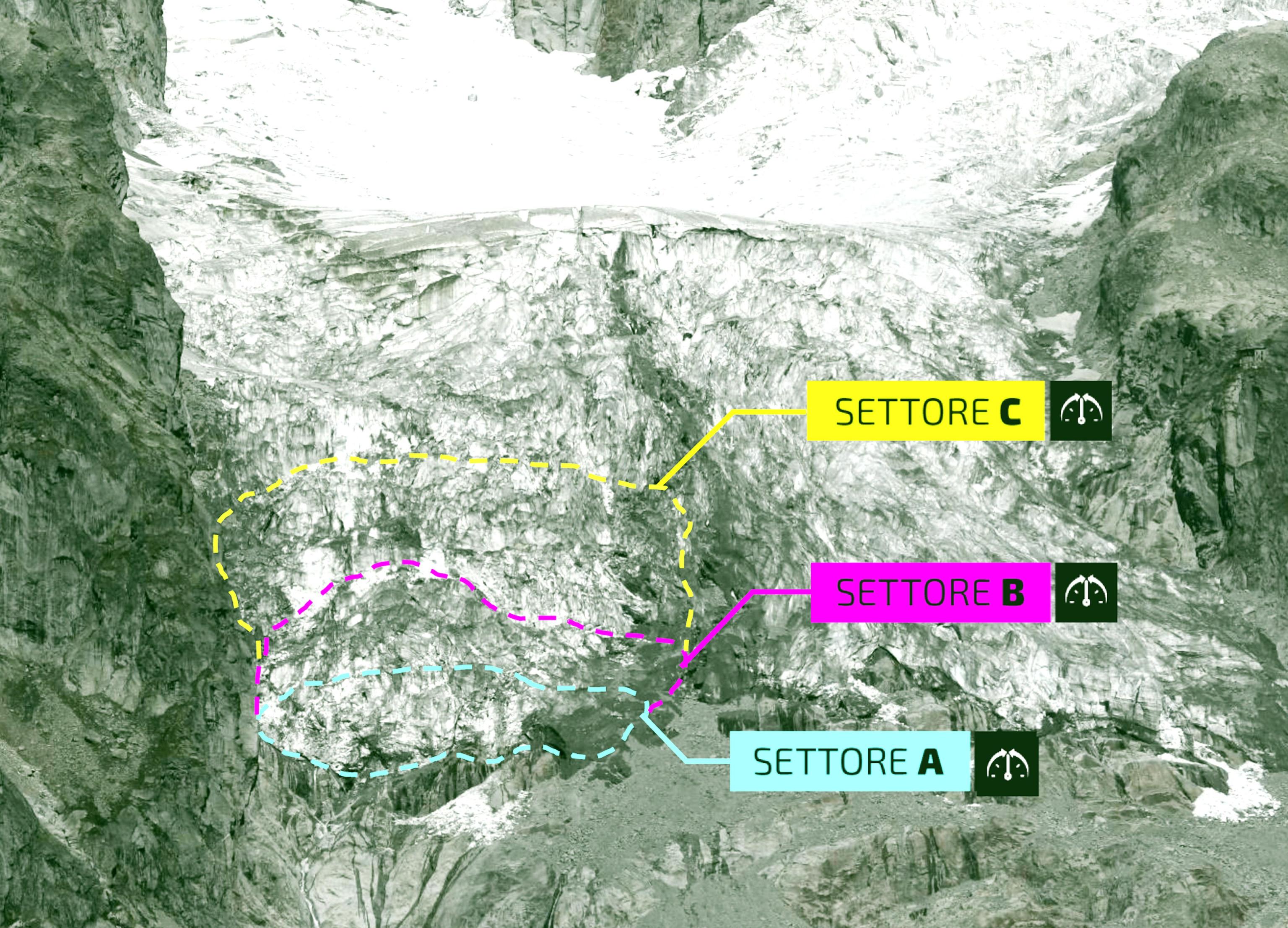 Ghiacciaio Planpincieux fronte scivola
