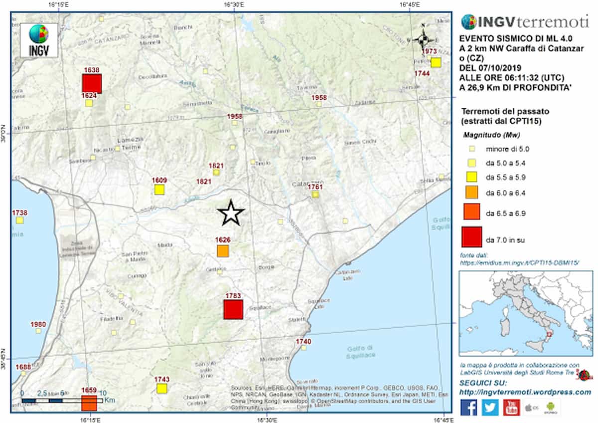 Terremoto a Catanzaro, Ingv: "Scossa in stessa area sismi 1626 e 1783"